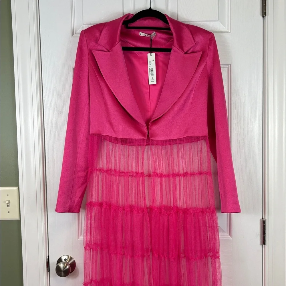 NWT Alice & Olivia Everly Tulle blazer candy pink sz sm - Picture 7 of 14